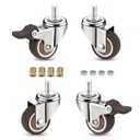1.25 Inch Low Profile Furniture Casters, Mute Swivel Rubber Wheels with M6x15mm Stem Threaded Mini Casters, Load Capacity 150lbs