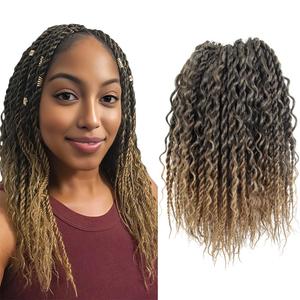 NISEYO Boho Senegalese Twist Crochet Hair 14 Inch, 8 Packs Pre-looped Curly Ends, Short Ombre Pretwisted Goddess Island Passion Twist Crochet Braids (120 Strands, T27)