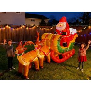 8 FT Christmas Inflatables Santa Claus in Sleigh with Two Reindeer Outdoor Decorations Blow Up Yard Santa Claus with Built-in LEDs (Two Reindeer)