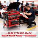 3 Tier Tool Cart on Wheels, Heavy Duty Metal Rolling with Drawers and Pegboards, 660 LBS Load Capacity Tool Storage Cart, Industrial Utility for Garage, Warehouse, Workshop