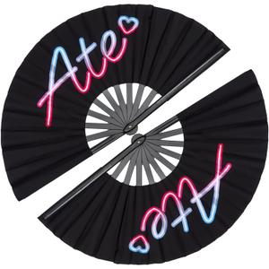 2 Pack 13 Inch Clack Popping Line Dancing Fans Boots on The Ground Large Foldable Clacking Hand Fan Make Sound for Dance Rave (Ate)