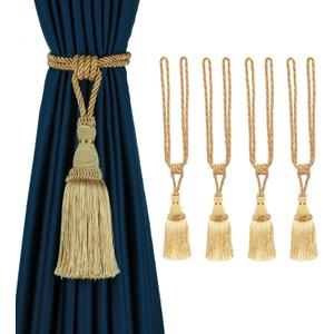 BEL AVENIR 4 Pack Curtain Tiebacks Tassel Drapery Tie-Backs Rope Handmade Holdbacks Home Office Hotel Decorative (Gold)