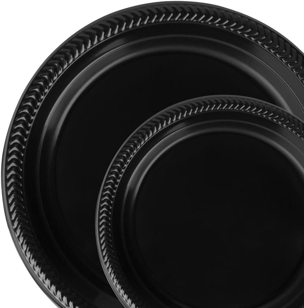 Plastic Plates, 10" Black, Case of 400 (4 packs x 100)