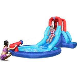 ACTION AIR Inflatable Waterslide, Bounce House with Slide for Wet and Dry, Kids Backyard Waterpark for Summer Fun, Water Gun & Splash Pool for Age 3-6, Love for Kids, Blue