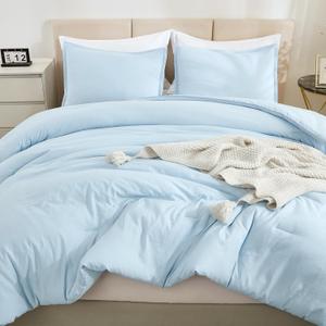 Comforters Light Blue King Size, 3 Pieces Lightweight Solid Bedding Comforter Set, All Season Fluffy Bed Set (104x90In Comforter & 2 Pillowcases)