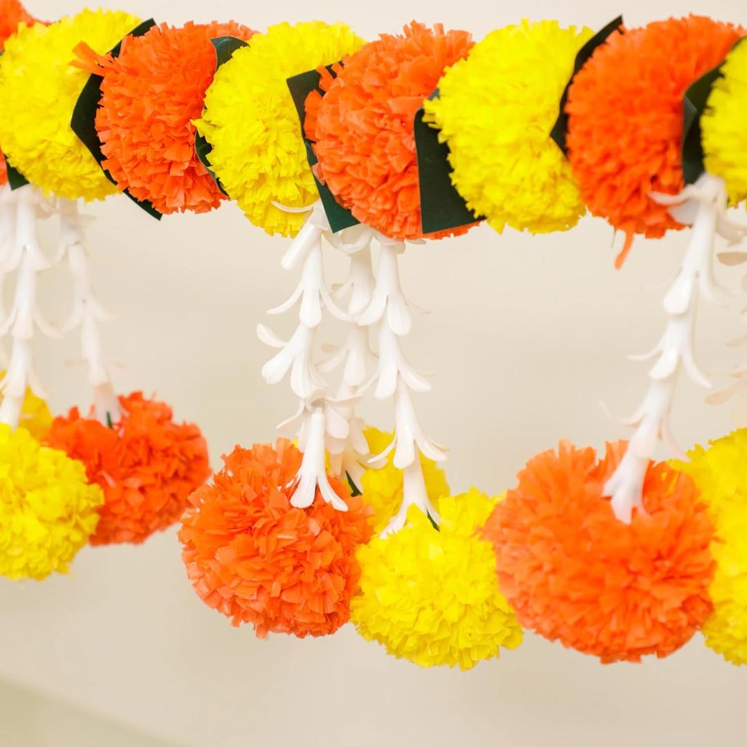 5ft Artificial Flower Garland Festive Marigold Diwali Decoration Toran Indian Housewarming Decoration (Pack of 1)