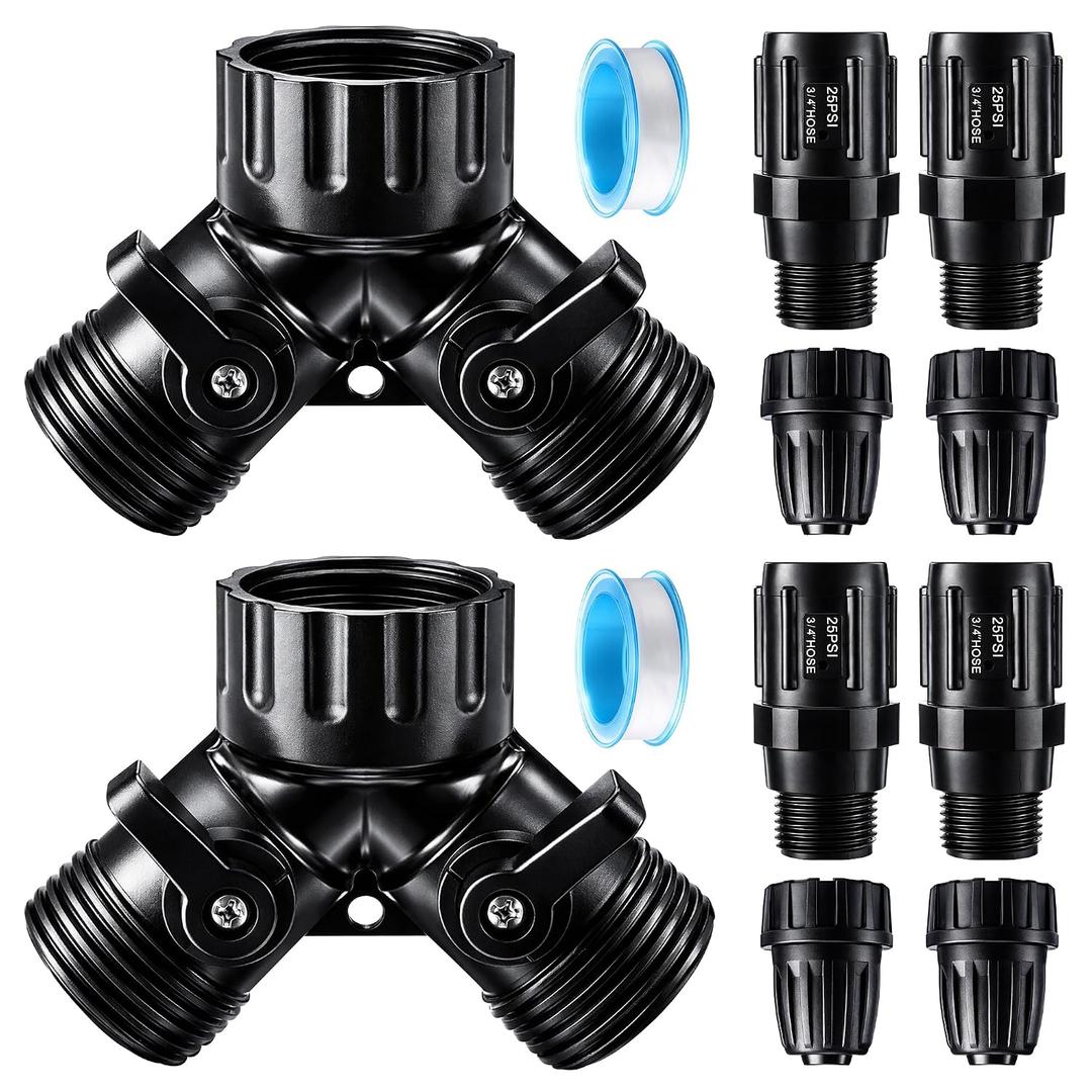 12 Set Drip Irrigation Kit, Included 2 Way Y Water Splitter Connector, 4 Pcs 25 PSI Garden Hose Pressure Regulator and 4 Pcs 1/2 Inch Irrigation Tubing Hose Adapter for Drip Irrigate System