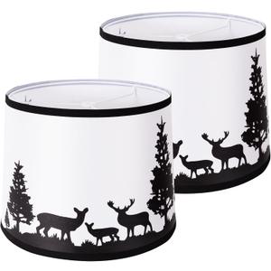 Lamp Shades Set of 2 - Drum Lampshades 11.4" x 12.9" x 9.8" Inches, Fabric Medium Replacement Lampshades for Table Lamp, Floor Lamp, Assembly Required, Spider,Linen (Beige deer)