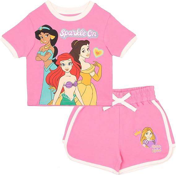 Disney Princess Minnie Mouse Lilo and Stitch Girls Short Sets Shirt and Shorts Set Girl Outfits for Toddler and Kids Clothes 10-12