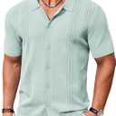 COOFANDY Men Casual Button Down Shirts Short Sleeve Summer Beach Shirt Fashion Camp Tops (Large, Green)