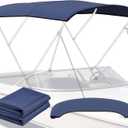 3 Bow Bimini Top Replacement Canvas- 900D Durable Marine Grade Canvas with Storage Boot, Waterproof & UV-Proof Boat Canopy for without Frame Jon Boats, Pontoon Boats (Navyblue, 6'L x 46-67"W x 72"H)