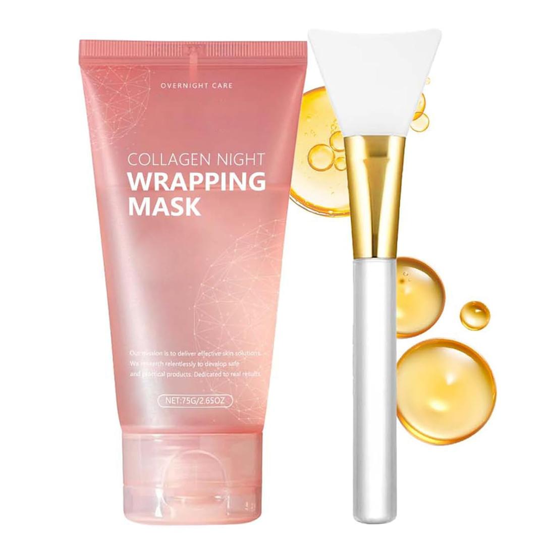 Collagen Mask Collagen Night Wrapping Mask, Peel-Off Overnight Sleeping Mask for Hydrating, Smooth, Refreshed Skin, Easy Peel Skincare, 2.54 fl oz (1 Pack)