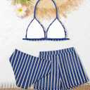 Girls Swimsuit 3 Piece Bathing Suit Criss Cross Bikini Set Girls' Swimwear with Shorts 7-16T (Blue)