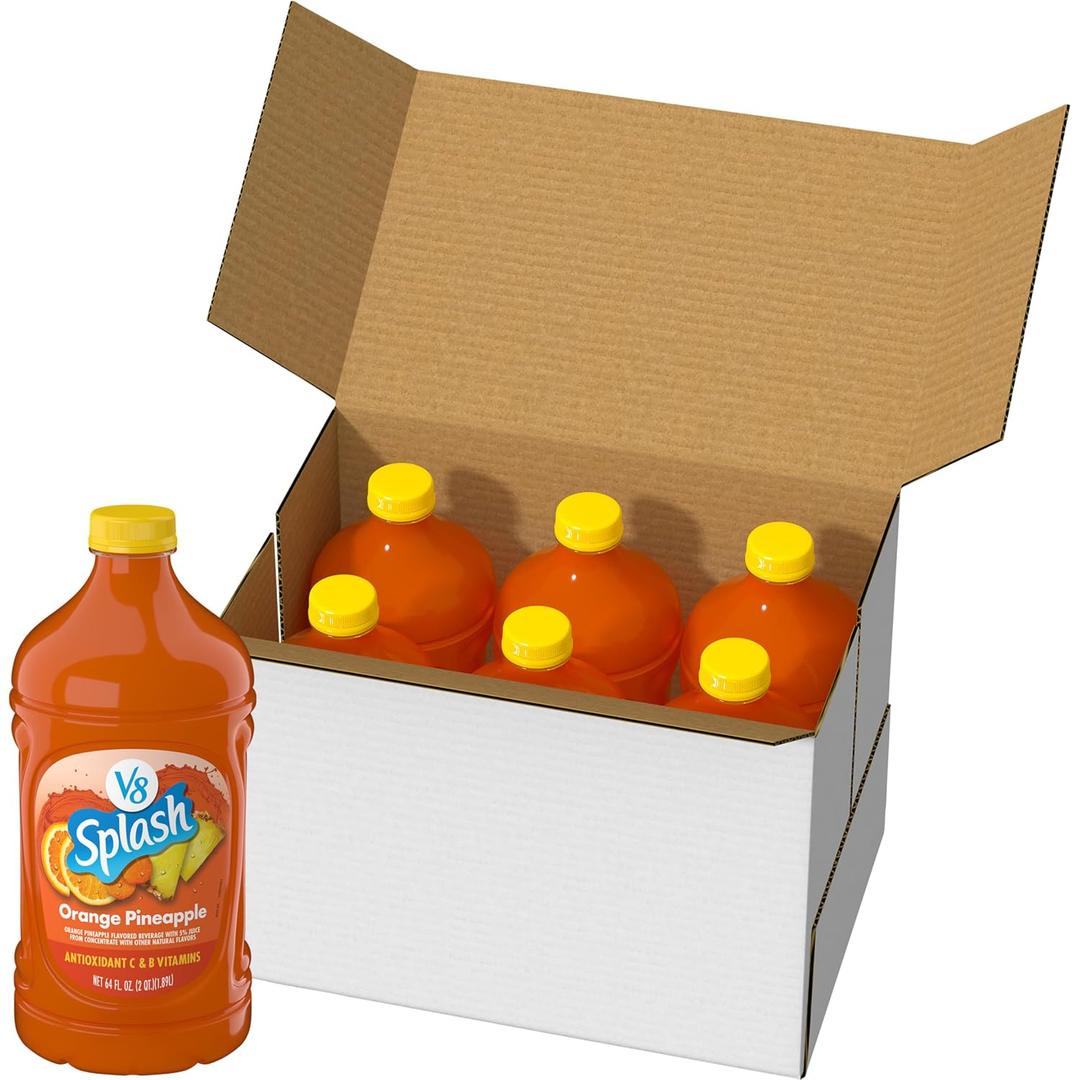 V8 Splash Orange Pineapple Flavored Beverage, 64 fl oz Bottle (6 Pack) (EXP 10/08/26)