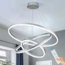 3-Rings Modern LED Chandelier Silver, Dimmable Pendant Lighting with Remote Control Circular Flush Mount High Ceiling Light for Living Room Dining Room Foyer, 3000K-6500K D31.5