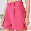 Women's Casual Pleated Dressy Business Work Shorts Elastic High Waisted Wide Leg with Pockets (Pink, XL)
