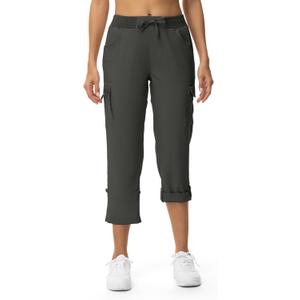TBMPOY Women's Cargo Capris with Pockets Lightweight Hiking Capris Pants Quick Dry Casual Cropped Pants Summer Trip Cotton (Medium, Style 2-dark Grey)