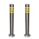 Safety Bollard, 31.5" Stainless Steel Posts Reflective Strips & Anchors - Parking Bollard for Traffic Control, Driveway, Parking Areas