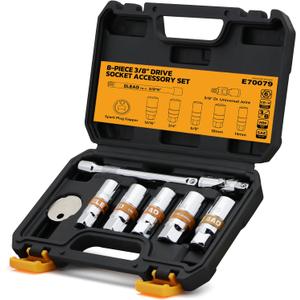 ELEAD 8-Piece 3/8" Drive Spark Plug Socket Set with Universal Joint, Spark Plug Gapper and 6" Extension Bar, SAE & Metric, 5/8", 3/4", 13/16", 14mm, 18mm, CR-V Sockets with Rubber Holding Rings