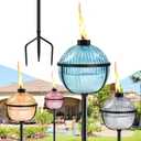 Citronella Torches Set of 4, 16 oz Glass Garden Torches for Outside, 3-Prong Grounded Stake Outdoor Torches, 58.6 inch Outdoor Torch for Yard, Patio, Deck, Party (Garden Torches 4PCs(Blue&Gold&Grey&Red))