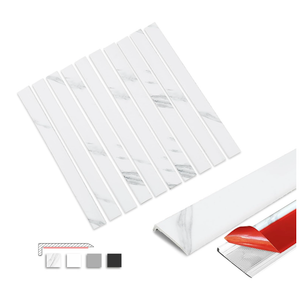 Tilingview 10-Pcs Peel and Stick Tile Edge Trim, 12 Inches Self-Adhesive Tile Edging Decorative Pencil Tile, PVC Molding Tile Trim for Backsplash (White)
