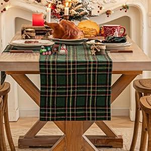 Green Yellow Plaid Christmas Table Runner, Winter Holiday Table Runners 72 inches Long Xmas Decorations Indoor Outdoor Farmhouse Home Kitchen Dining Party Decor