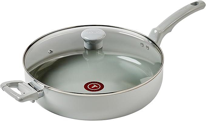 T-fal Refresh Ceramic Nonstick Saute Frying Pan with Lid , Oven Safe to 350°F Cookware, Stay-Cool Handle Skillet, Ceramic Pots and Pans, Moon Grey
