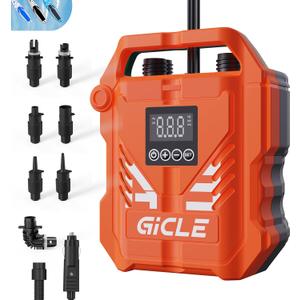 Paddle Board Pump Electric Portable with Dual Stage Inflation, High Pressure Air Pump for Paddleboard/Inflatable Bed/Mattress with 12V DC Car Connector and Portable Boat (Orange)