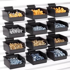 INCLY 12 Pack Slatwall Bins with Hooks, Plastic Slatwall Accessories Containers Bins for Slat Wall Panels Organizing Hardware, Garage, Craft Room, Kitchen, Tool Shed, Workbench