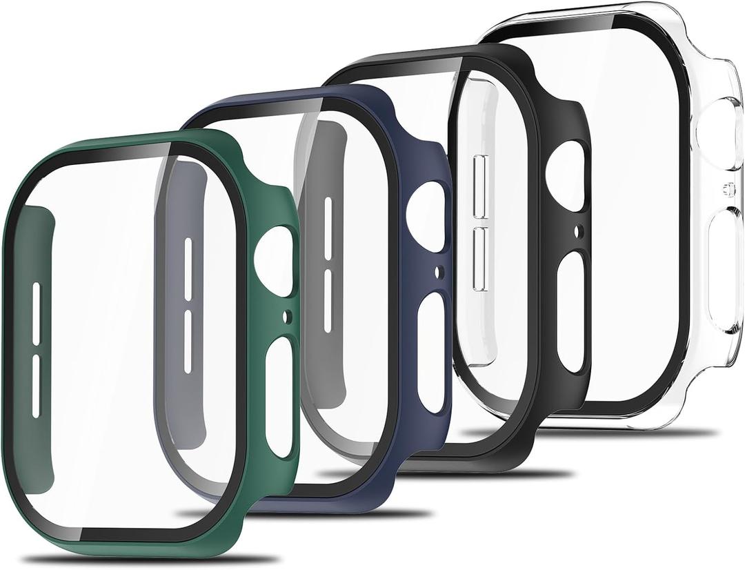 Simpeak 4 Pack Slim Hard PC Case with Tempered Glass Screen Protector Compatible with Apple Watch Series 11 10 (42mm 46mm) Series 9 8 7 (41mm 45mm) Series 6 SE 5 4 (40mm 44mm) (46mm)