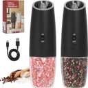 Rechargeable Salt and Pepper Grinder Set, Automatic Electric Salt and Pepper Grinder Set, USB Rechargeable, Single-handed Automatic Operation, Adjustable Coarseness and Fineness, 2 Packs (Black/Black)