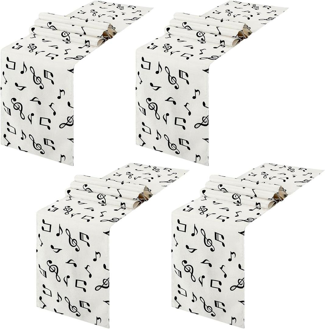 Peryiter 4 Pcs Linen Music Table Runner Musical Notes Piano Table Runner for Music Party Decor for Jazz Wedding Bridal Shower Birthday Patry Supplies, 72'' x 13'' (Musical Notes Style)