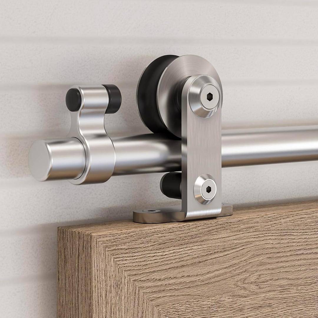 60”/5FT Top Mount Sliding Barn Door Hardware Kit Stainless Steel, Heavy Duty, Smoothly and Quietly, Barn Door Track Fit Max. 31" Wide Single Door, Easy to Install (Panel not Included)