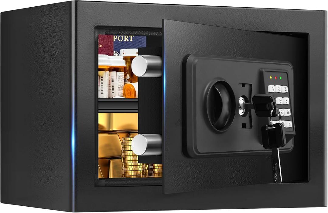 0.8 Cub Small Safes for Home Use Fire and Water Proof, Digital Security Fire Safe Box with Combination Lock, Spare Keys and Removable Shelf, Home Safe Fireproof Waterproof for Document Money Valuables