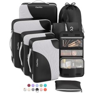 OlarHike 8 Set Packing Cubes for Travel, 4 Various Sizes(Extra Large,Large,Medium,Small), Luggage Organizer Bags for Travel Accessories Essentials, Cubes for Carry on Suitcases (Black) (8 set (Short-Term Trip))