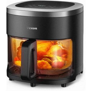 6-IN-1 Glass Air Fryer with 4.5 QT Capacity, Air Fry, Roast, Reheat, Dehydrate, Air Crisp Technology, Nonstick & Dishwasher Safe Basket, 97% Less Oil, Features Digital Timer