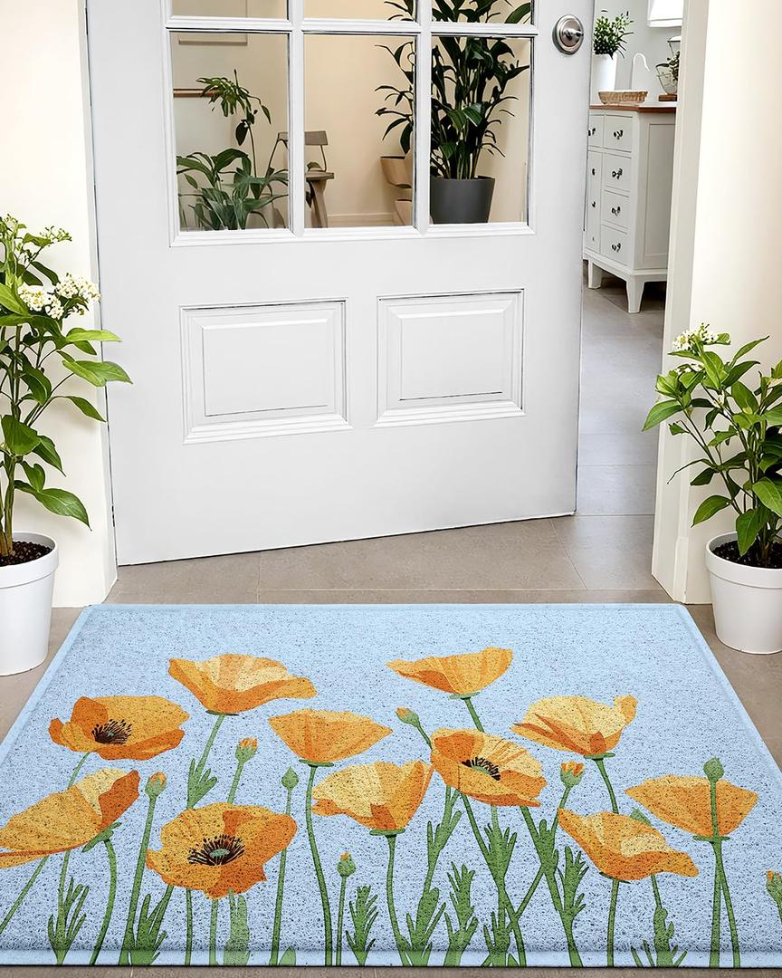 LUMI Spring Floral Door Mat, Low Profile Thin Mesh Doormats, Dirt Trapper Stain Resistant Welcome Mats, Waterproof Outside Mat for Home Decor, 18"x30", Daisy