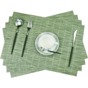 Woven Placemats Set of 4 Vinyl Heat-Resistant Table Mats Washable Kitchen Placemats for Dining Room (Grass Green)