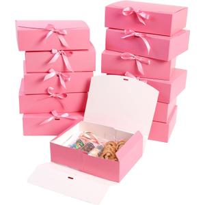 HummingBox Pink Gift Box Set of 16 - Gift Boxes for Presents & Gifting On Weddings, Birthdays & More - Easy to Assemble Pink Gift Boxes With Lids & Ribbon Closure - Decorative Boxes With Lids