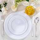 WELLIFE 300 PCS Silver Dinnerware Set for 50 Guests, Silver Plastic Disposable Plates for Party, 50 Dinner Plates, 50 Salad Plates, 50 Cups Forks Knives Spoons for Wedding and Party Anniversary