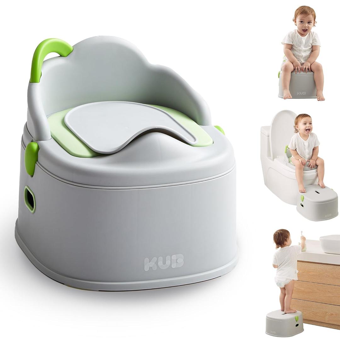 KB 3-in-1 Potty Training Toilet (Chair, Seat, Step Stool) - 9 CM Splash Guard, One-Click Assembly, Easy to Clean - Versatile Toddler Potty Trainer for Boy Girl - Grey