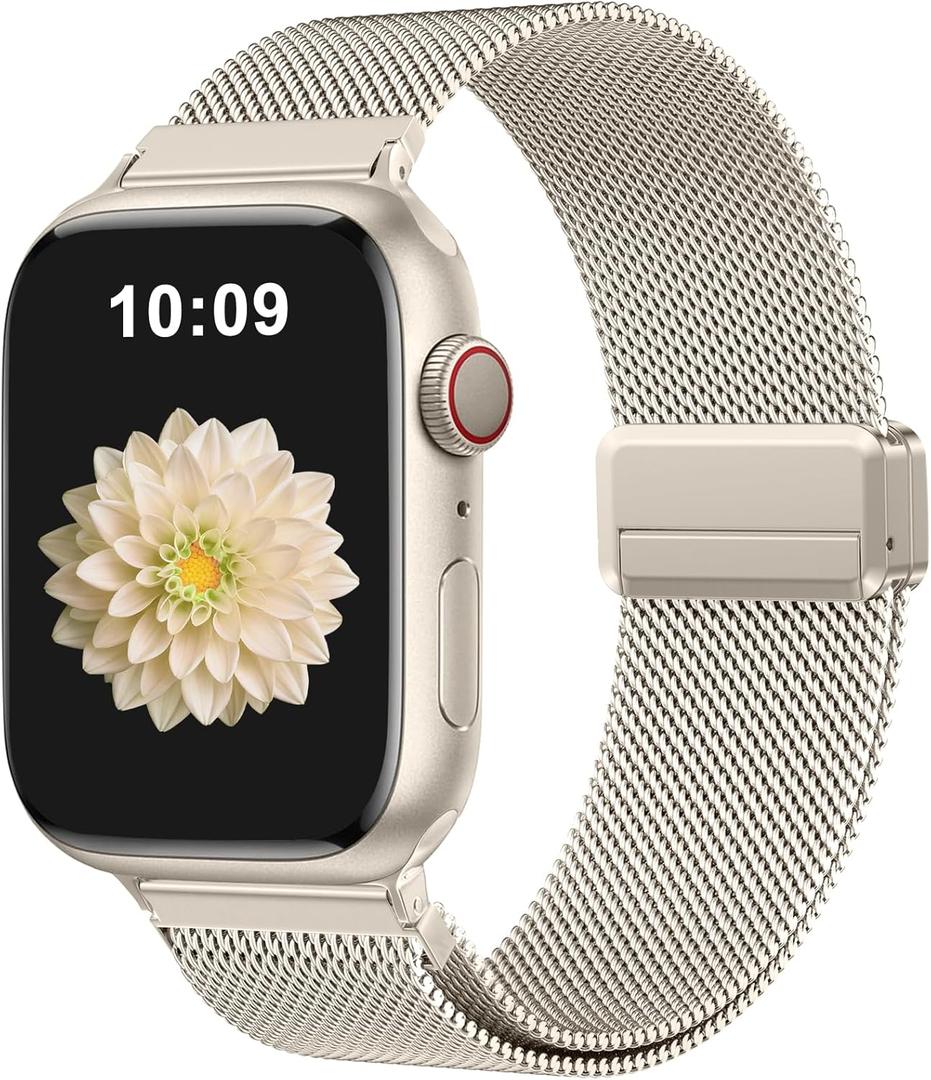 Zedoli Magnetic Metal Band Milanese Loop Compatible with Apple Watch Bands 40mm 41mm 38mm 42mm 44mm 45mm 46mm 49mm Women Men,Stainless Steel Strap for iWatch Band Series SE 11 10 9 8 7 6 5 4 3 2 Ultra (Starlight)