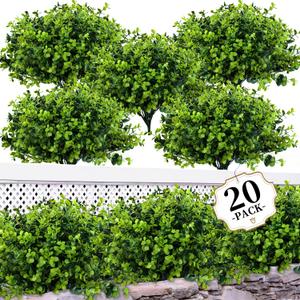 ColoPlay 20 Bundles Artificial Greenery Boxwood Plants, Fake Plant for Garden Porch, Window Box, Home Wedding, Farmhouse, and Indoor Outdoor Decoration