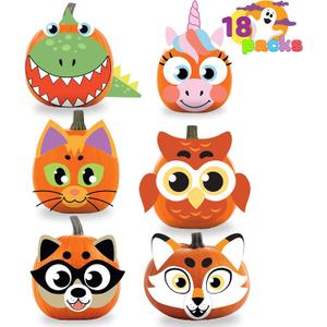 JOYIN 18 Packs Halloween Craft Foam Stickers, Arts Activities Party Supplies, Kids Party Favors, Pumpkin Decorating Kit, Jack O Lantern Face Stickers in 6 Designs, Pumpkin Decor School Games