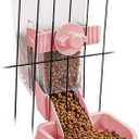Oncpcare 1L Hanging Small Animal Feeder with Lid Rabbit Feed Box, Automatic Guinea Pig Food Feeder, Great for Rabbits, Ferrets, Cats, Birds and Other Small Animals (Pink)