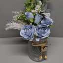 Faux Flowers with Vase,Artificial Silk Roses in Vase, Fake Plant Eucalyptus Flower Arrangement for Home Office Farmhouse Bathroom Dining Table Centerpiece Decorations Coffee Table Decor (Dusty Blue)