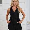 Blooming Jelly Womens Two Piece Sets Pleated Vacation Outfits Resort Wear Beach Linen Set Cruise Summer Matching Set 2025 (Black, L)