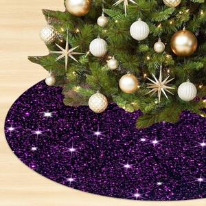 OMKSIH Purple Tree Skirt Velvet Christmas Tree Skirt 36 Inch Tree Skirt Sequin Christmas Tree Collar Purple Tree Skirt for 6FT Tree Bling Christmas Tree Skirt Glitter Tree Skirt Rug Decorations