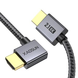 XAOSUN Right Angle HDMI 2.1 Cable 6.6FT, 48Gbps Ultra High Speed HDMI Cord Support 8K@60Hz 4K@120Hz Dynamic HDR eARC HDCP 2.2& 2.3 HDR10, Compatible with ps5,ps4,x-Box,roku TV,HDTV,Blu-ray,lg,Samsung (8K Right Angle)