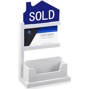 Weysat Real Estate Business Card Holder Wooden Display Stand Farmhouse Business Card Organizer Real Estate Agent Gifts Supplies for Office Reception(Blue)